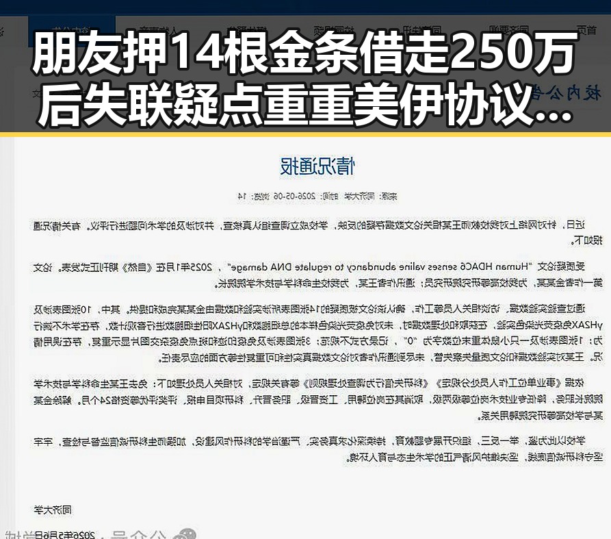 朋友押14根金条借走250万后失联疑点重重美伊协议谈判进入第二阶段引发关注